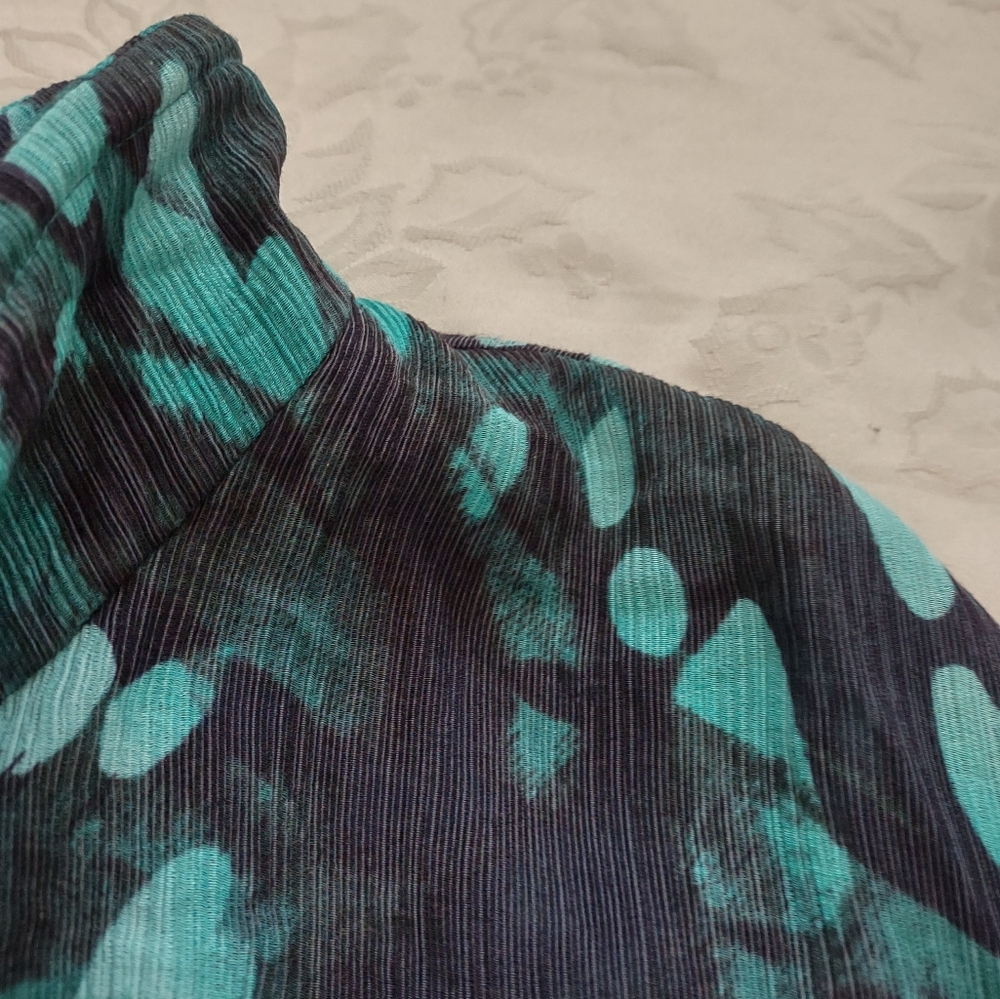 Ming Wang Teal and Black Patterned swing jacket blazer wired collar - Picture 9 of 9